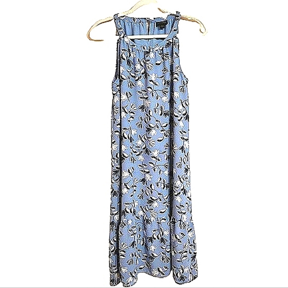 J. Jill Blue Floral Grecian Collar Sleeveless Dress Small